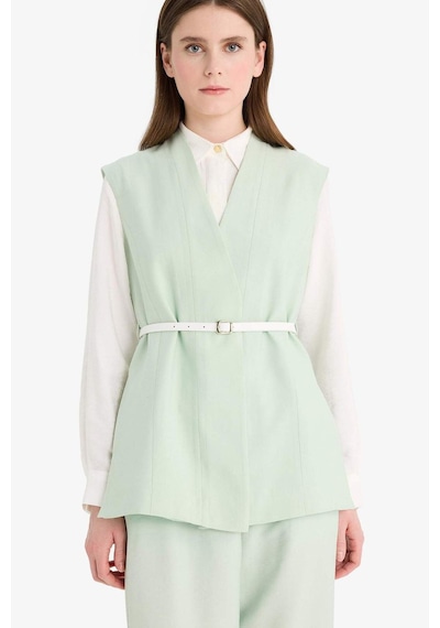 Defacto V Yaka Kemerli Twill Tesettür Klasik Yelek F1371ax25smgn1181 Yeşil