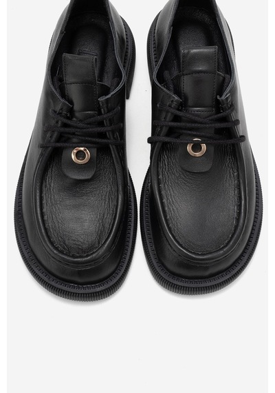 Luvishoes Luvi Shoes Band Siyah Cilt Hakiki Deri Bağcıklı Kadın Loafer Ayakkabı Siyah