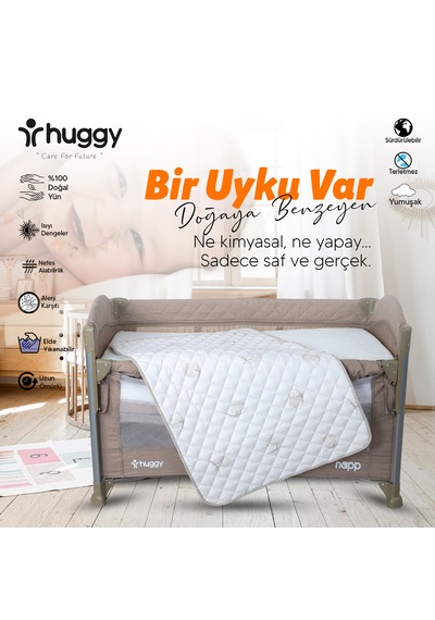 Huggy %100 Yeni Zelenda Kuzu Yünü 60x120 Bebek Yatak Pedi