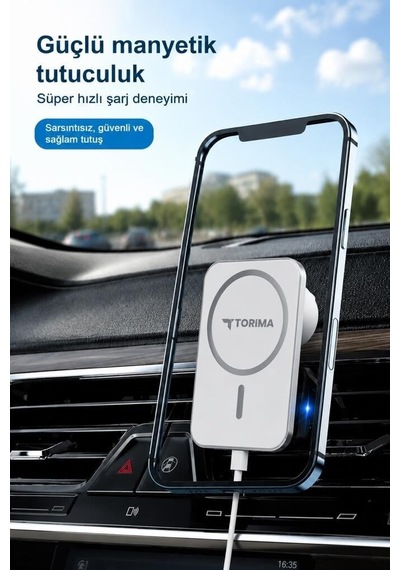 Yolculuk Gereci Seyahat Aksesuarı Kablosuz Cihaz W11 Magsafe Araç Şarj Cihazı Telefon Tutucu