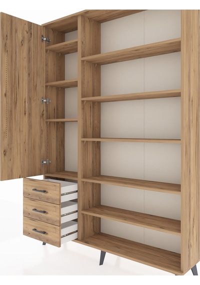 Arges Dolap 9 Raflı 3 Çekmeceli 3 Kapaklı 132x30x195 Çam-çam/çam Çam