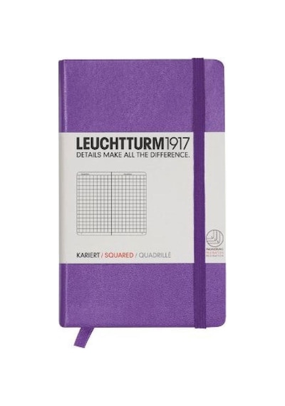 Leuchtturm1917 Not Defteri Cep Boy A6 , Sert Kapak, 187 Numaralandırılmış Sayfa, Kareli, Mor