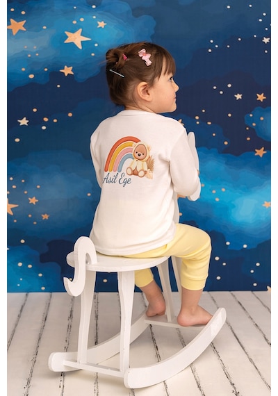 Pia Baby İsme Özel Erkek Çocuk Pijama Takımı %100 Pamuk Penye İsim Baskılı Kişiye Özel Çocuk Pijaması 20137p14pi Krem
