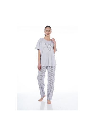 Pjs Estiva 22151 Kadın Kuğulu Viskon Kısa Kollu Büyük Beden Pijama Ta