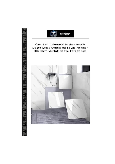 Özel Seri Dekoratif Sticker Pratik Dekor Kolay Uygulama Beyaz Mermer 30x30cm Mutfak Banyo Tezgah Şık