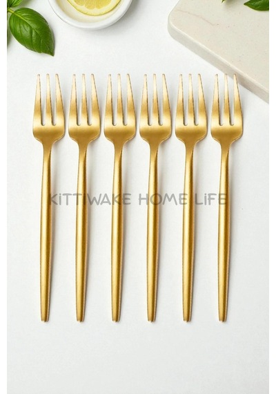 6 Lı Gold Limon Ve Fondü Çatalı 13 Cm Paslanmaz Çelik Mini Servis Çatalı Takımı