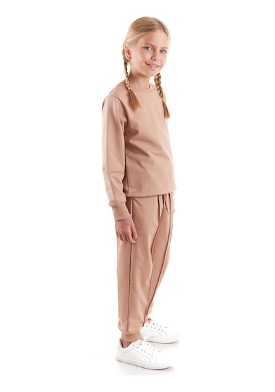 Ahengim Kız Çocuk Back To School Pamuklu Trend Eşofman Takımı Ak2529 Kahverengi