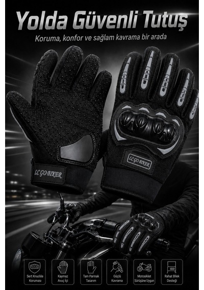 İndirimsevinci Motor Eldiveni Kemik Korumalı Kaymaz Avuç İçi Tam Parmak Motosiklet Eldiveni Dp-848 Siyah Çok Renkli
