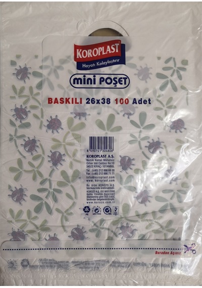 Uğur Böceği Baskılı Orta Boy Hışır Poşet 26X38Cm 100 .