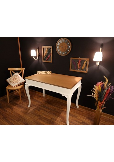 Wooding-Mobilya Wooding 120 Cm Masif Beyaz Naturel Yemek Masası