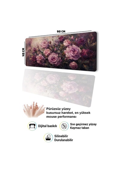 Sonictouch Klavye Mousepad 40x90cm Dikişsiz Pürüzsüz Sıvı Geçirmez Kaymaz Taban Gece Gülleri