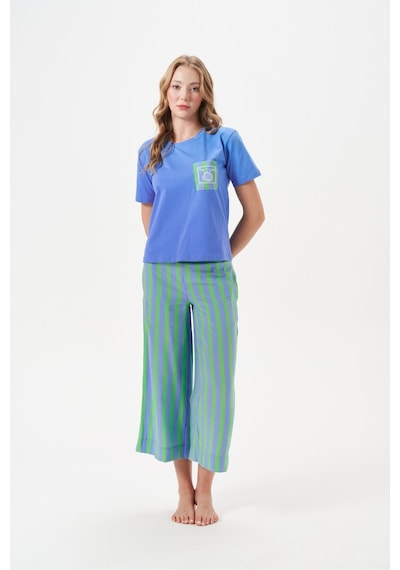 Relax Mode Kadın Çizgili Pantolonlu Kısa Kollu Pijama Takımı - 29044r Yeşil