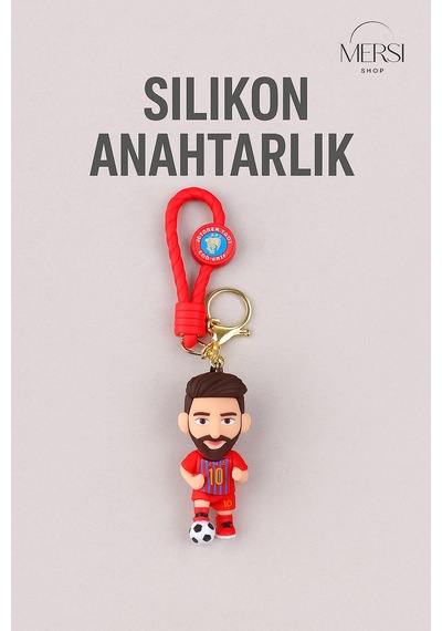 Silikon Futbolcu Figür Anahtarlık Çanta Ve Araba Anahtarlığı Sevimli Sporcu Anahtarlık Beyaz - Kırmızı