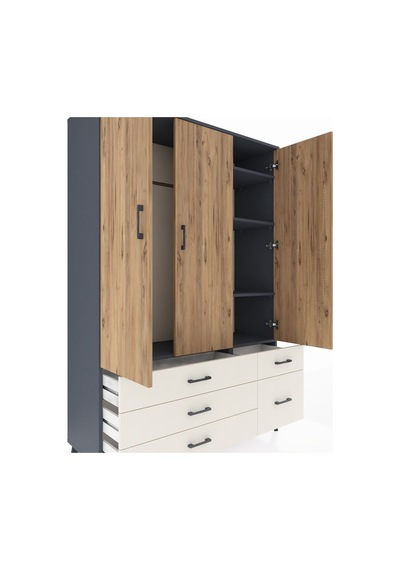 Hyperion Dolap 5 Raflı 5 Çekmeceli Tek Askılı 132x44x195 Antr... Antrasit