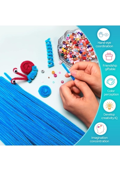 25'li Mavi Renkli Şönil, Eğitici Şönil Seti, Tüylü Tel, 30 Cm, Peluş Tel