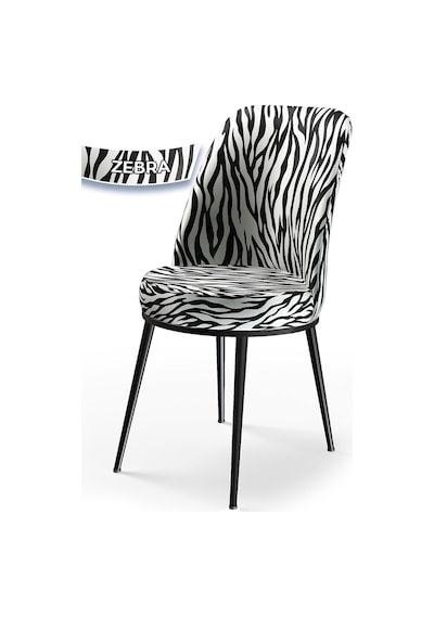 Canisa Dexa Serisi, Üst Kalite Mutfak Sandalyesi, Metal Siyah Iskeletli, 8 Adet Zebra Desen Sandalye Zebra Desen Sandalye