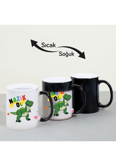 Dinozor Temalı Renk Değiştiren Sihirli Kupa Bardak Siyah