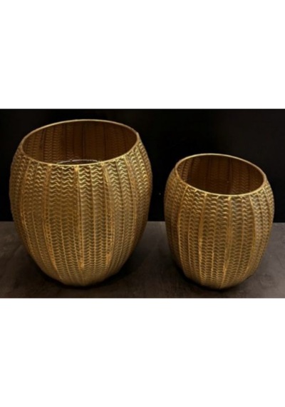 Metal Saksı S/2 Set 28-37 Cm Dekoratif Modern Şık 2 Li Salon Saksı Seti Altın