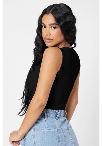 Angbutik Kadın Siyah Kare Yaka Crop Top Bluz