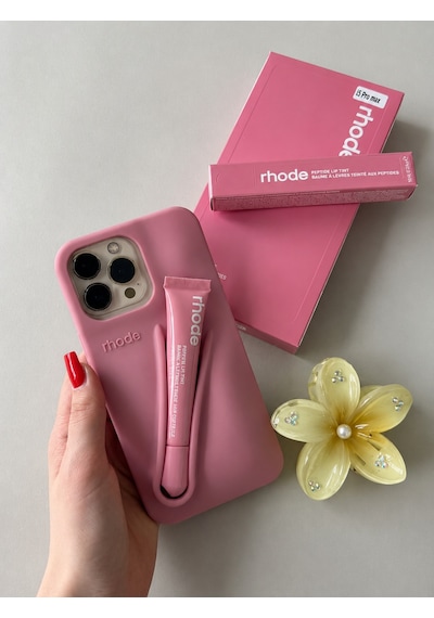 Apple iPhone 13 Pro Max Uyumlu Lip Case Ruj Bölmeli Rujlu Kılıf Ribbon Pembe