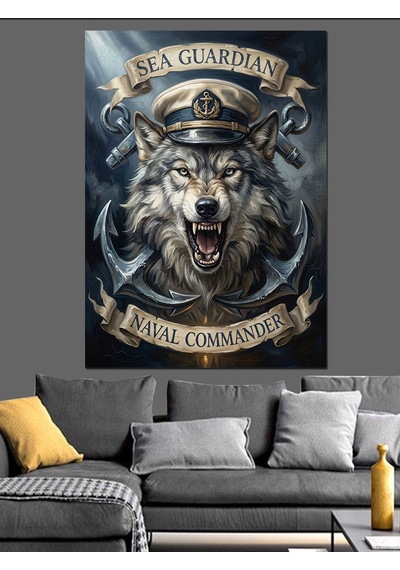Sea Guardian Kurt Kaptan Logosu Dekoratif Kanvas - Mdf Ahşap Tablo