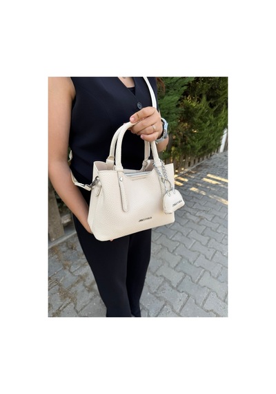Just Polo Yeni Sezon 3 Bölmeli Yumuşak Deri Şık El Ve Omuz Çantası Shopper 22 X 18 Cm Krem 14730057