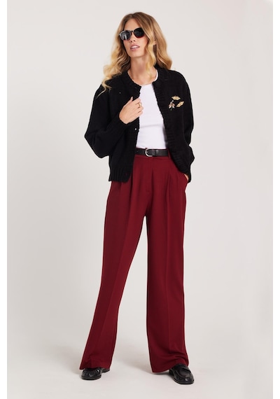 Tudors Kadın Regular Fit Klasik Kesim Yüksel Bel Geniş Paça Bordo Pantolon-39582 Bordo