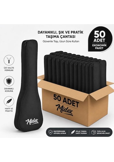 Midex Cs-24a-100x Concert Ukulele Çantası 100'lü Paket Kaliteli Siyah Kılıf 100 Adet