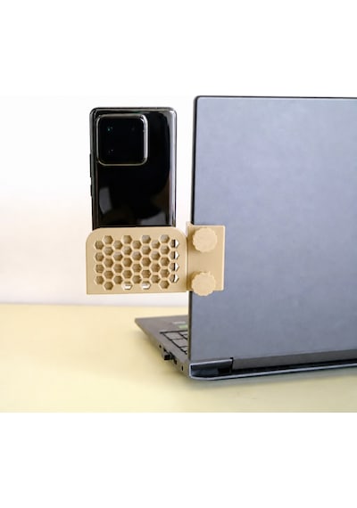 3d Baskı Monitor Telefon Tutucu - Petek Desenli Laptop Kenar Telefon Tutucu-bej Diğer