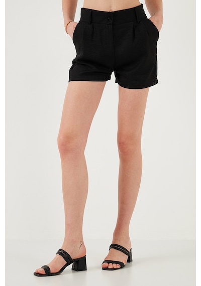 Lela Kırçıllı Regular Fit Cepli Kısa Bayan Şort 5866201 Siyah