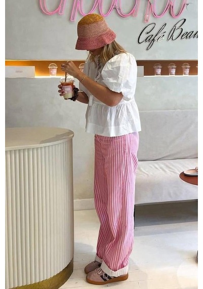 Seeh Pembe Çizgili Kadın Jean Pantolon Sh315