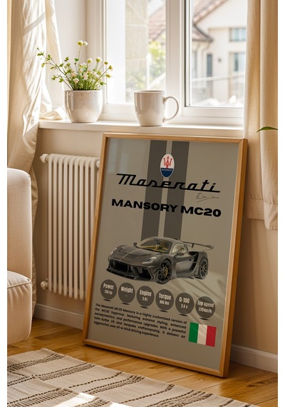 Maserati Mansory Mc20 Premium Araba Tablosu - Teknik Özellikli İtalyan Otomobil Duvar Dekoru Kayın