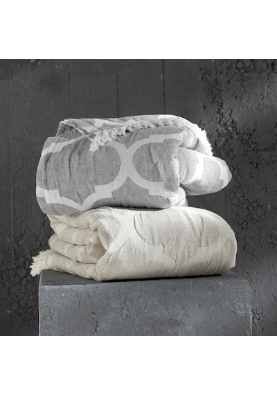 Damask Design Çift Taraflı Jakarlı Keten Pamuk Dokuma Battal Boy( Bej-240X260 Cm Bej