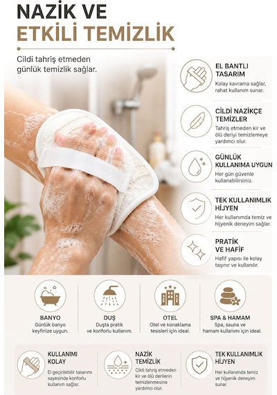 10 Adet Tek Kullanımlık Banyo Lifi 10x15 Cm Hijyenik El Geçirmeli Duş, Spa, Otel Ve Seyahat Lifi