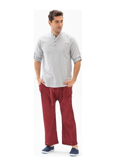 Eliş Şile Bezi Unisex Şile Bezi Balıkçı Pantolon Taşlı Bordo Tslbrd Bordo