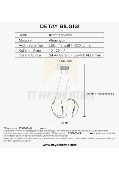 Tt306-35-kr Tt Ayd. Gün Işığ Kavismodeli Krom Kaplama Led Avize Krom