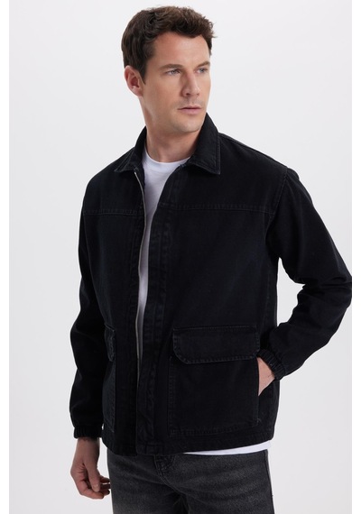 Tudors Erkek Relax Fit Rahat Kesim Çift Cep Denim Siyah Kot Mont Gömlek-42021 Siyah