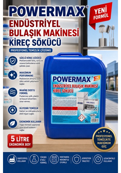 Powermax Endüstriyel Bulaşık Makinesi Kireç Sökücü 5 Litre Profesyonel Bakım Ürünü