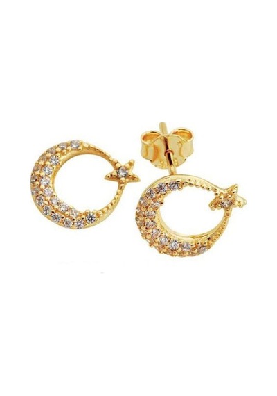 Sembolgold 14 Ayar Altın İğne Küpe Ayyıldız Modeli