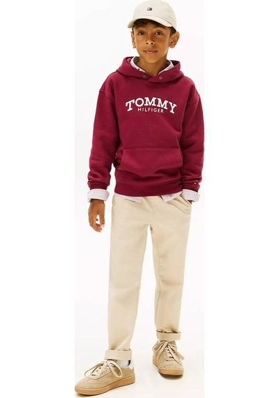Tommy Hilfiger Erkek Çocuk Logolu Kapüşonlu Sweatshirt - Bordo Rich Cherry
