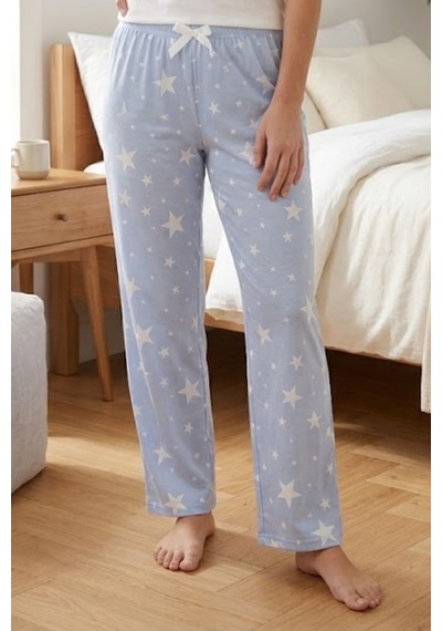 Mataş Kadın Büyük Beden Sandy Kumaş Pijama Altı Battal Boy Rahat Kesim Mavi
