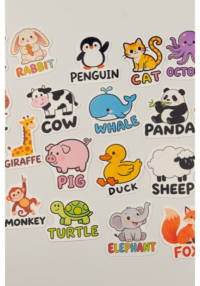 İngilizce Hayvanlar Sticker Paketi 25 Parça Kaliteli Su Geçirmez Etiket Seti Çok Renkli
