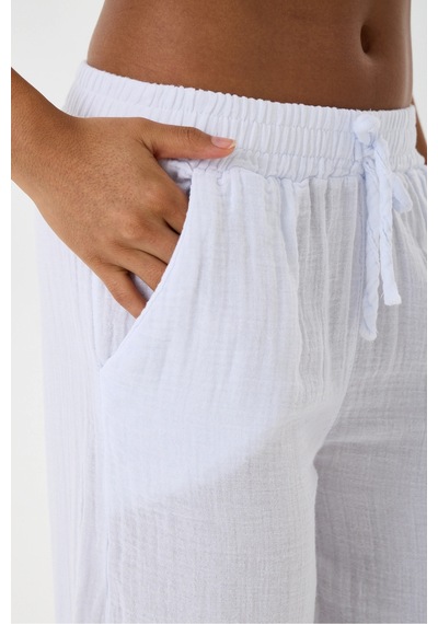 Dıanna Kadın Beli Lastikli Wide Leg Müslin Pantolon %100 Pamuk Geniş Bol Paça Rahat Ofis & Günlük Stil Beyaz