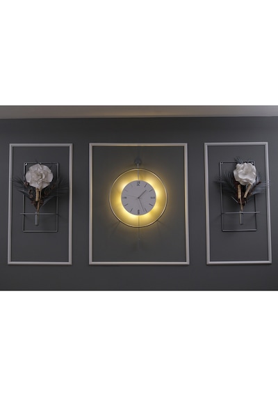 Büyük Boy 5'li Kristal Elegante Set Gümüş Beyaz - Modern Duvar Saati Mat Gümüş