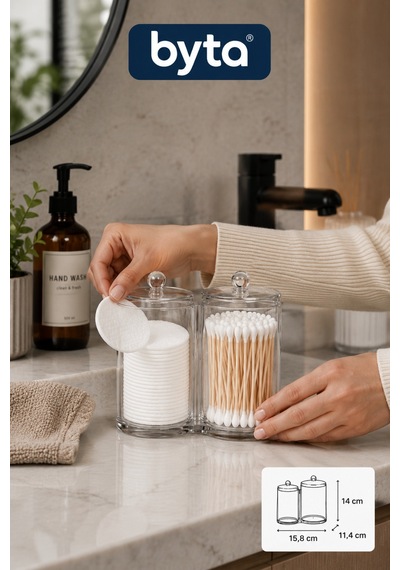 Kristal İkili Pamukluk Ve Kulak Çubuğu Organizeri Kapaklı Şeffaf Banyo Düzenleyici Şeffaf
