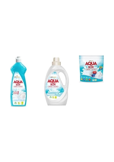 Aquabor Doğal Mineralli Elde Bulaşık + Sıvı Beyaz + Tablet 3 Lü Set