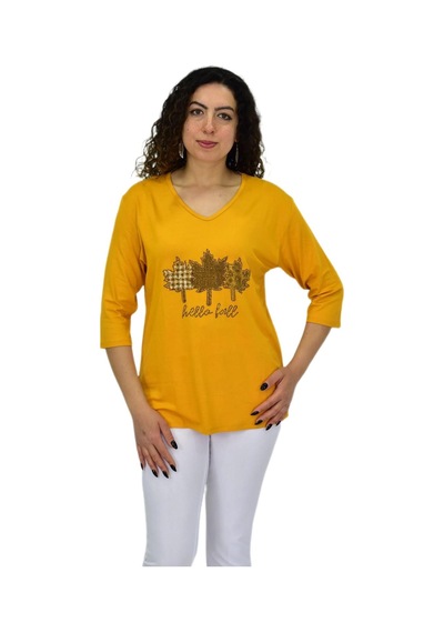 Caftan Kadın Kısa Kol Taşlı Bluz Bgl-st04711 HARDAL