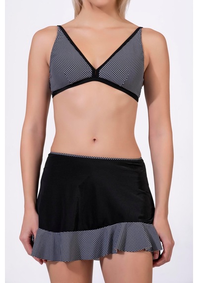 Endeep Kadın Puantiye Desenli Toparlayıcı Siyah Etekli Bikini Takımı