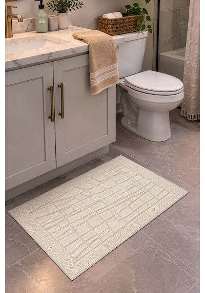 Sakura Sk016a Doğal Pamuk 2'li Banyo Paspas Seti 60x100 60x50cm Kaymaz Taban Makinada Yıkanabilir Kemik