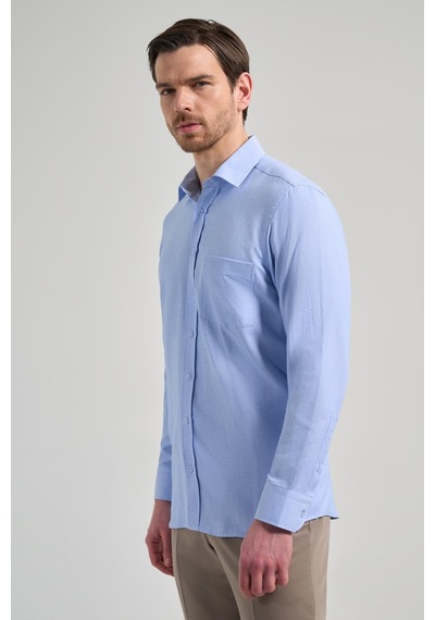 İmza Mavi Sert Yaka Düz Classic Pamuklu Comfort Fit Gömlek 1004250213 Mavi